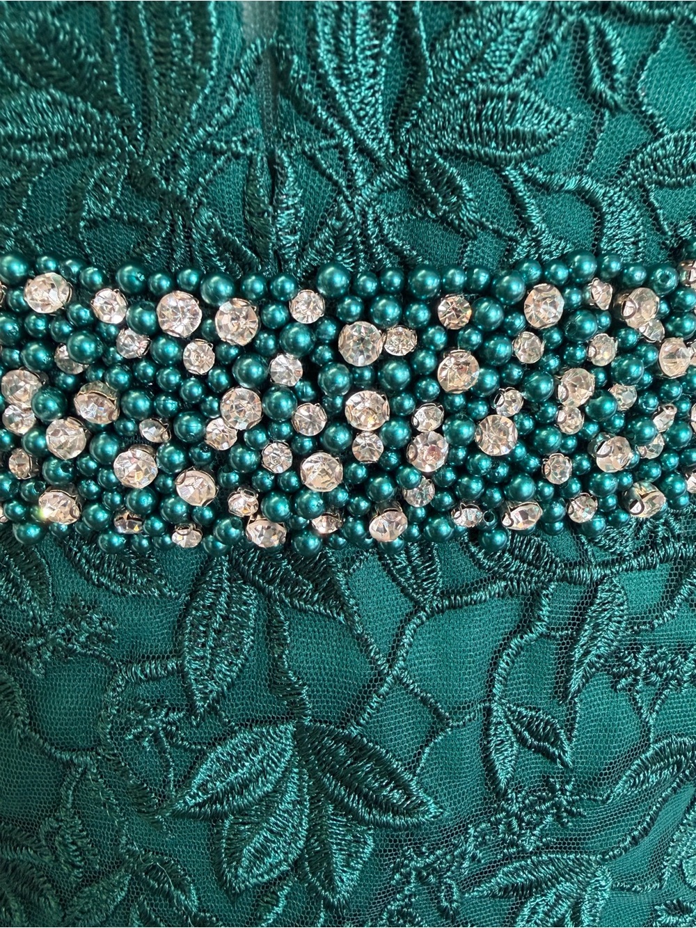 JVN Emerald Lace Off-Shoulder Dress with Beaded Waist - Picture 5 of 11